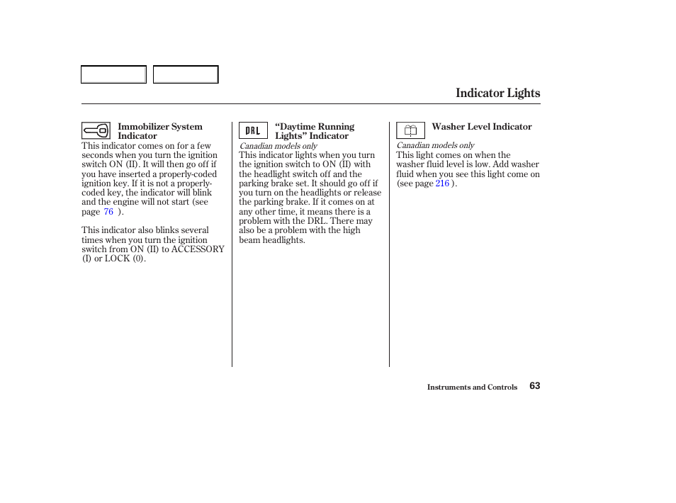 Indicator lights | Acura 2003 RSX - Owner's Manual User Manual | Page 66 / 320