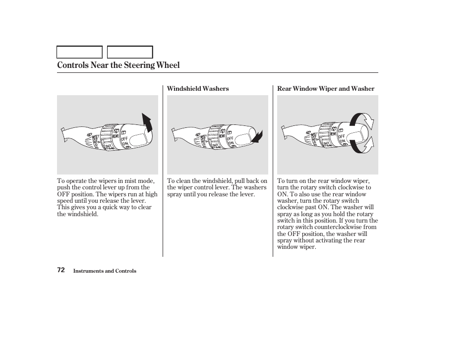 Controls near the steering wheel | Acura 2003 RSX - Owner's Manual User Manual | Page 75 / 320