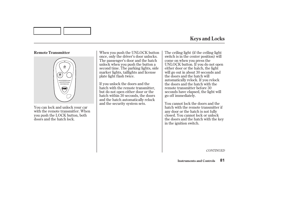 Keys and locks | Acura 2003 RSX - Owner's Manual User Manual | Page 84 / 320