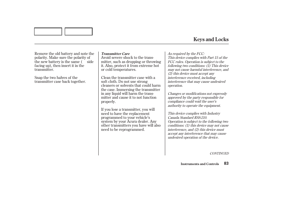 Keys and locks | Acura 2003 RSX - Owner's Manual User Manual | Page 86 / 320