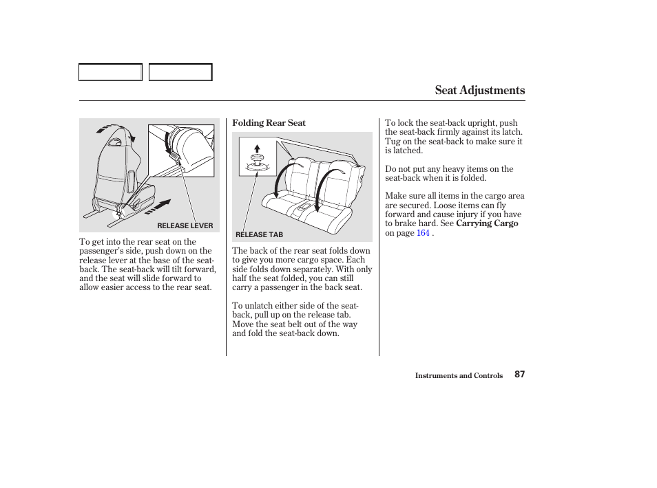 Seat adjustments | Acura 2003 RSX - Owner's Manual User Manual | Page 90 / 320