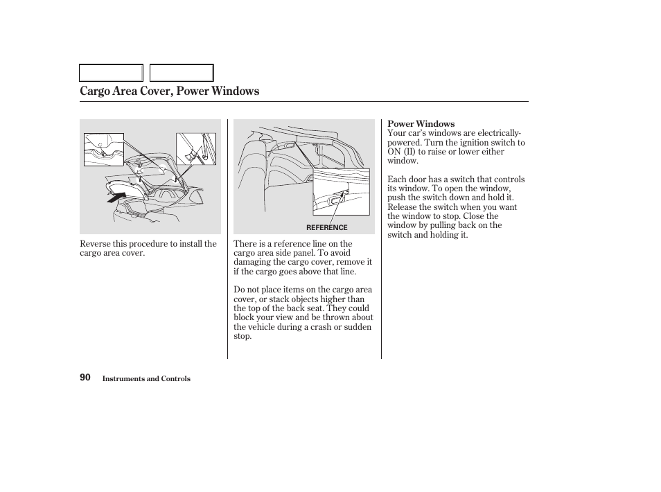 Cargo area cover, power windows | Acura 2003 RSX - Owner's Manual User Manual | Page 93 / 320