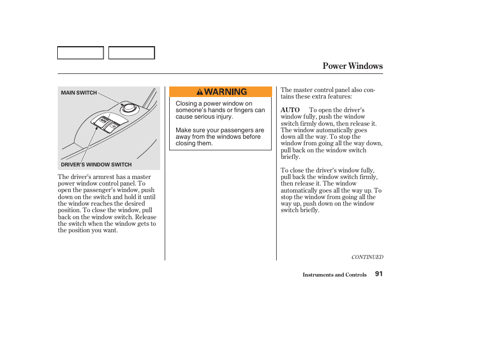 Power windows | Acura 2003 RSX - Owner's Manual User Manual | Page 94 / 320