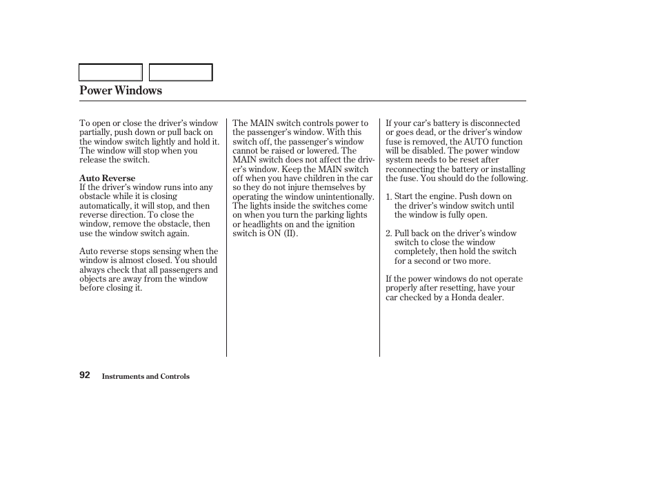Power windows | Acura 2003 RSX - Owner's Manual User Manual | Page 95 / 320