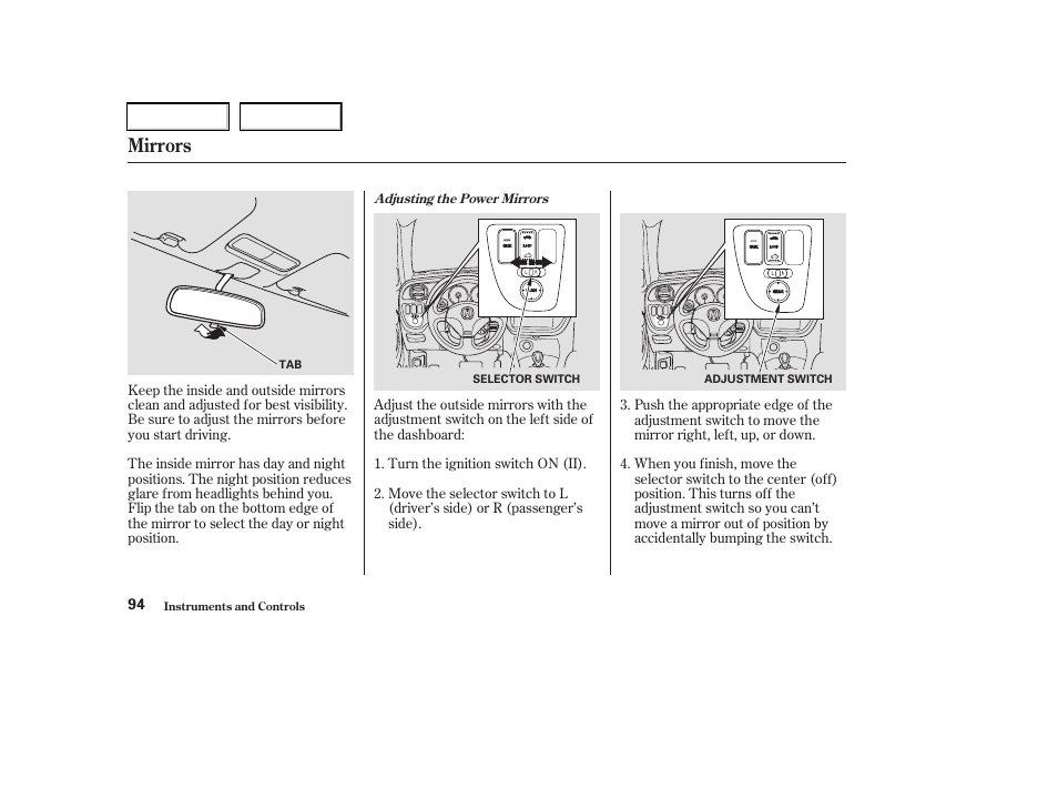 Mirrors | Acura 2003 RSX - Owner's Manual User Manual | Page 97 / 320