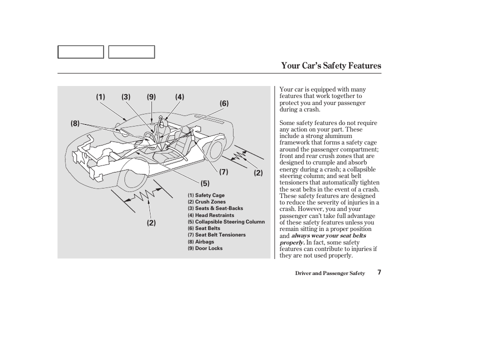 Your car’s safety features | Acura 2003 NSX - Owner's Manual User Manual | Page 10 / 303