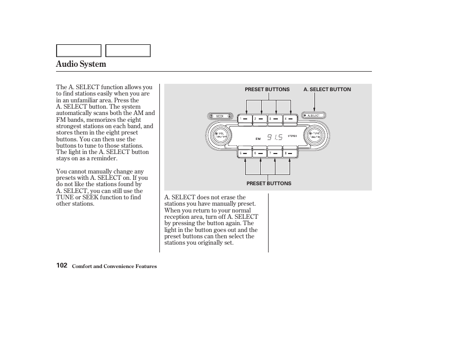 Audio system | Acura 2003 NSX - Owner's Manual User Manual | Page 105 / 303