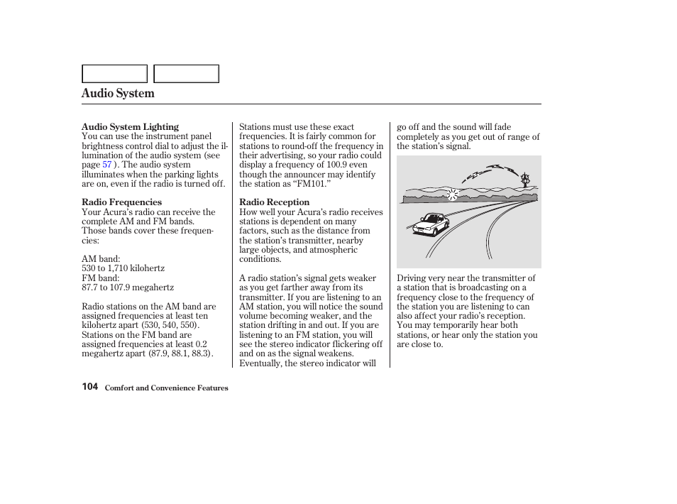 Audio system | Acura 2003 NSX - Owner's Manual User Manual | Page 107 / 303