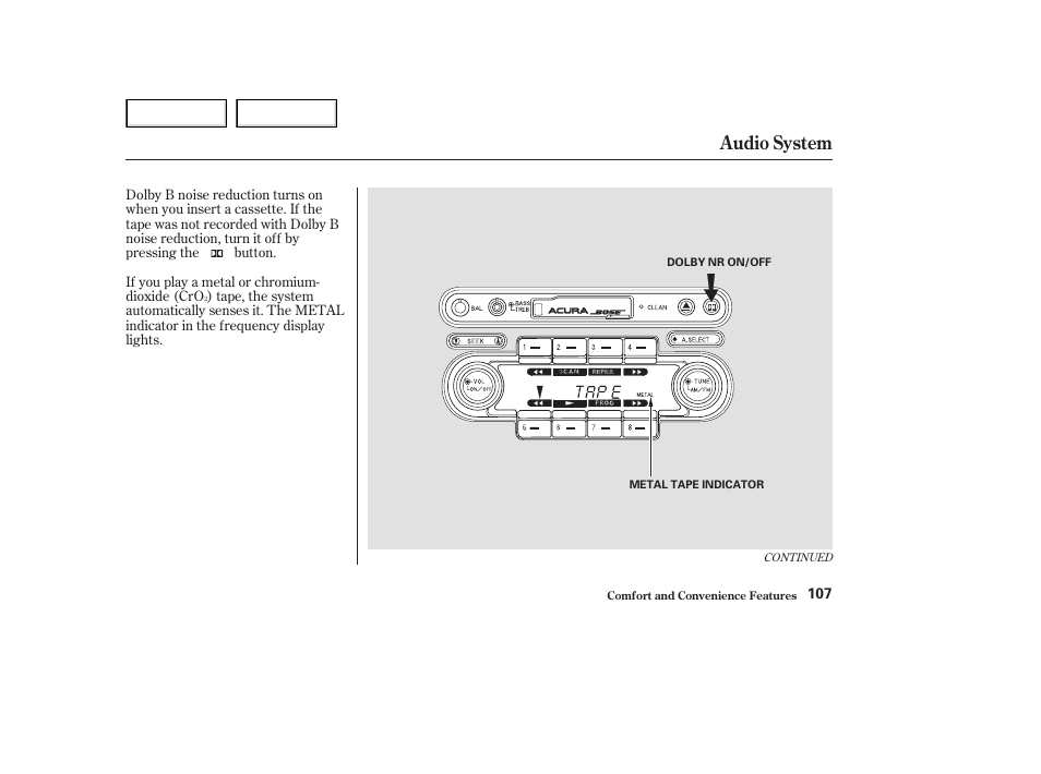 Audio system | Acura 2003 NSX - Owner's Manual User Manual | Page 110 / 303