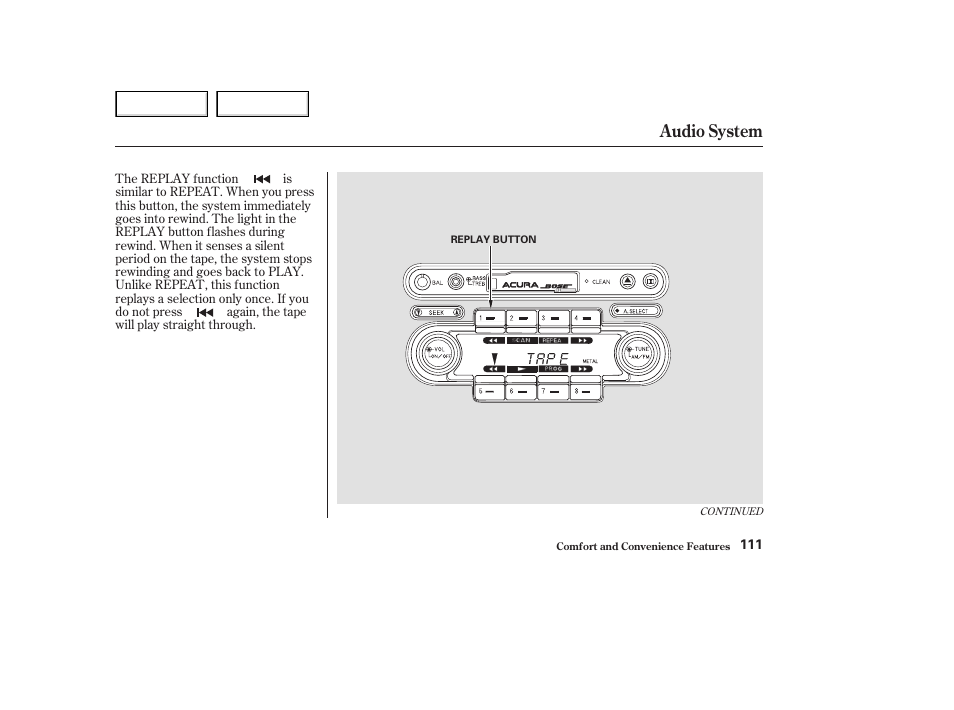 Audio system | Acura 2003 NSX - Owner's Manual User Manual | Page 114 / 303