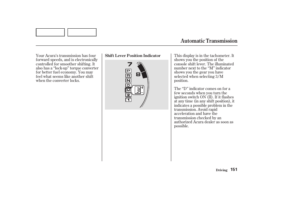 Automatic transmission | Acura 2003 NSX - Owner's Manual User Manual | Page 154 / 303