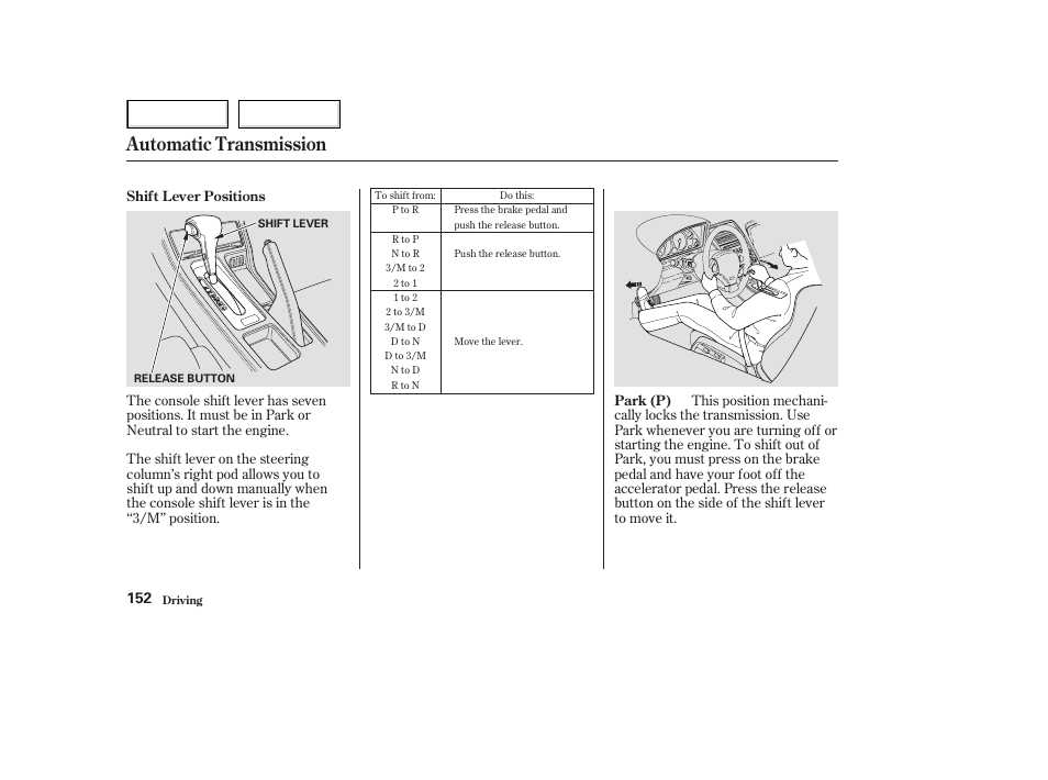 Automatic transmission | Acura 2003 NSX - Owner's Manual User Manual | Page 155 / 303