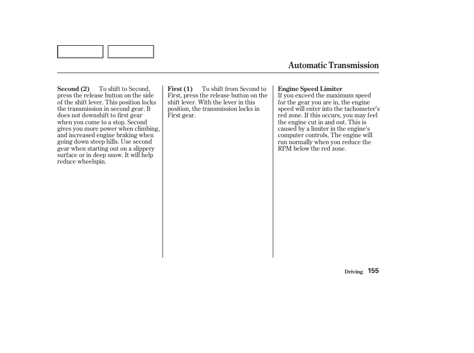 Automatic transmission | Acura 2003 NSX - Owner's Manual User Manual | Page 158 / 303
