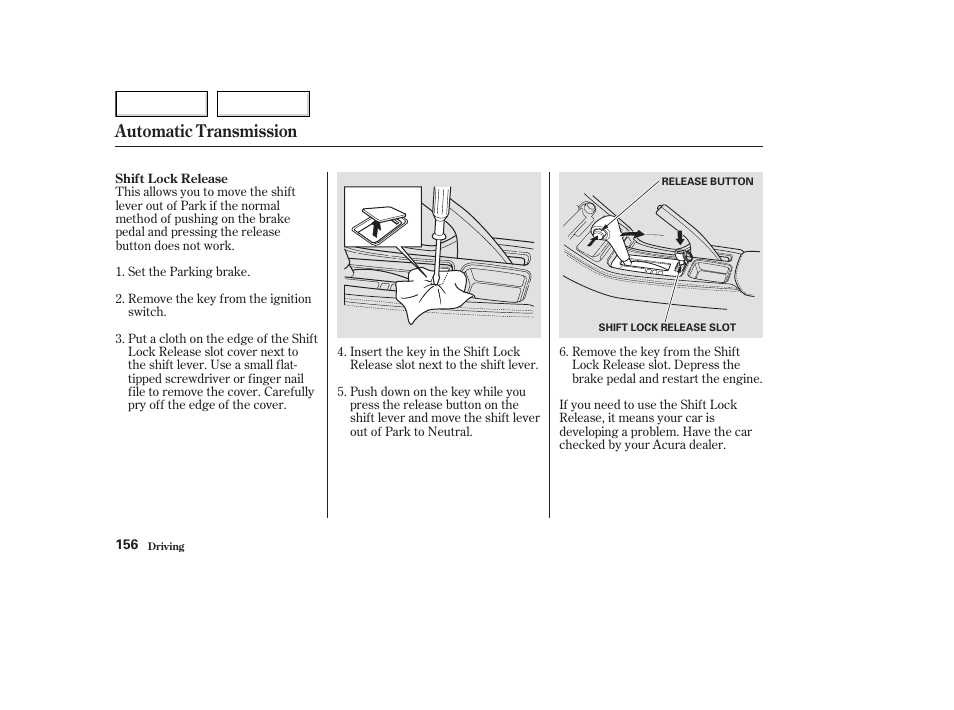 Automatic transmission | Acura 2003 NSX - Owner's Manual User Manual | Page 159 / 303