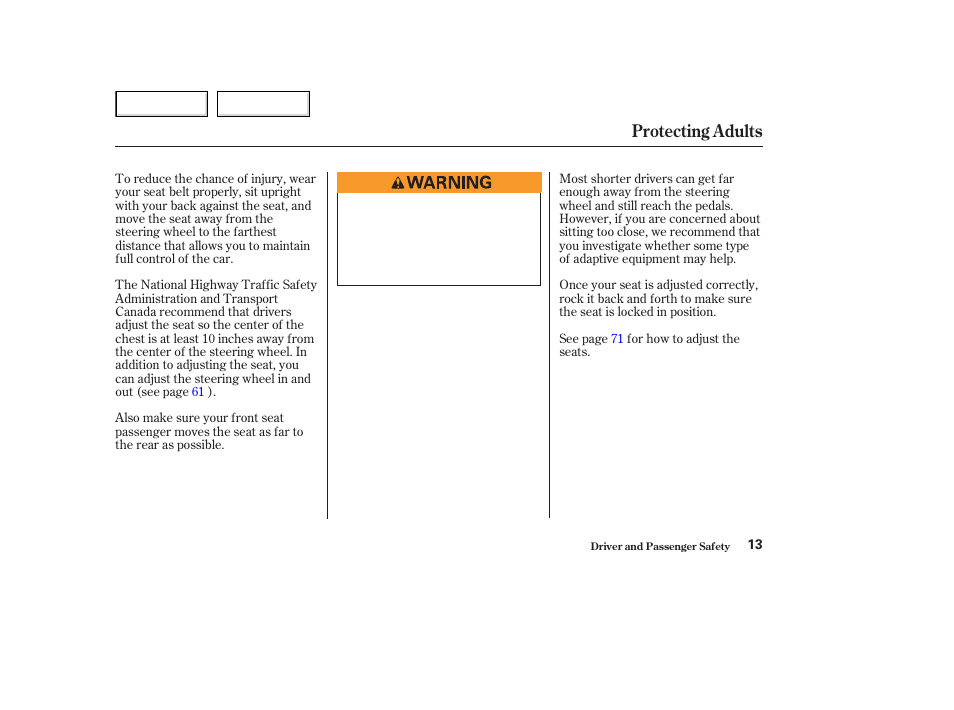 Protecting adults | Acura 2003 NSX - Owner's Manual User Manual | Page 16 / 303