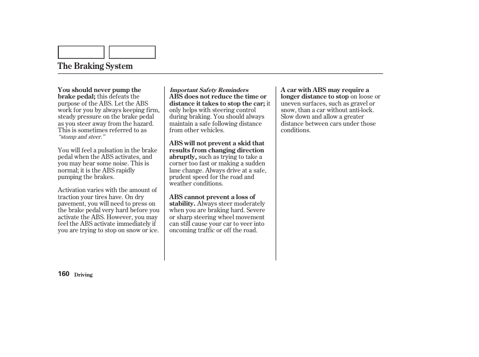 The braking system | Acura 2003 NSX - Owner's Manual User Manual | Page 163 / 303