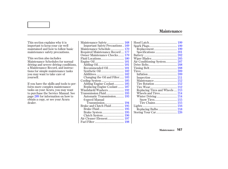 Maintenance | Acura 2003 NSX - Owner's Manual User Manual | Page 170 / 303