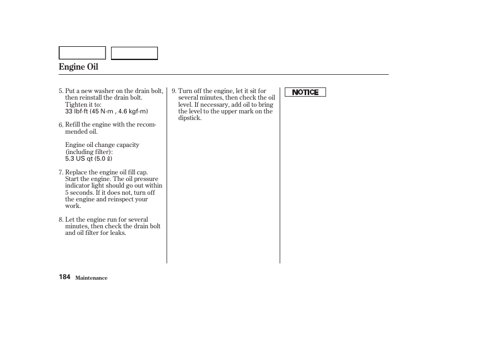 Engine oil | Acura 2003 NSX - Owner's Manual User Manual | Page 187 / 303