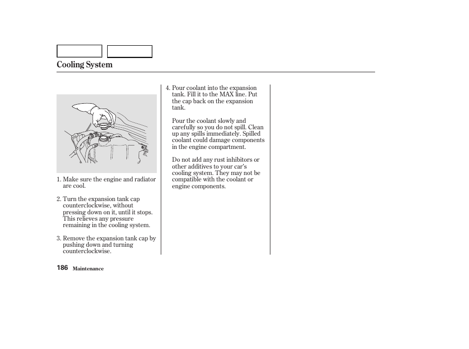 Cooling system | Acura 2003 NSX - Owner's Manual User Manual | Page 189 / 303
