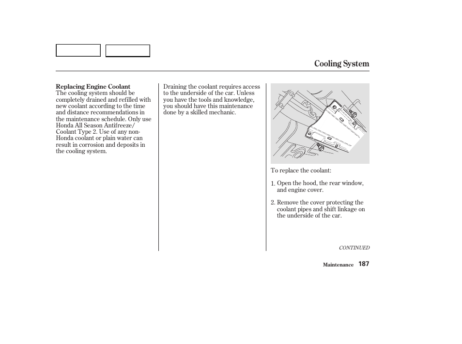 Cooling system | Acura 2003 NSX - Owner's Manual User Manual | Page 190 / 303