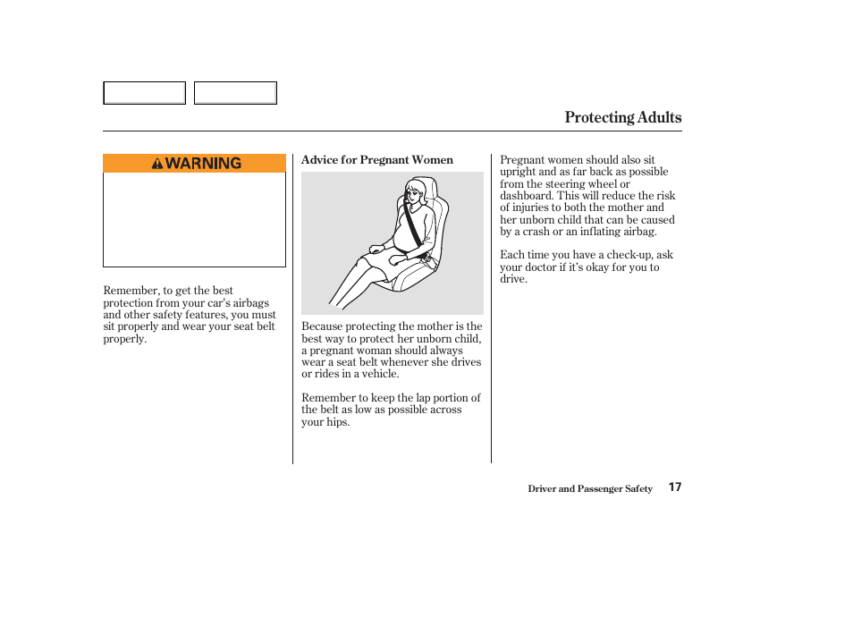 Protecting adults | Acura 2003 NSX - Owner's Manual User Manual | Page 20 / 303