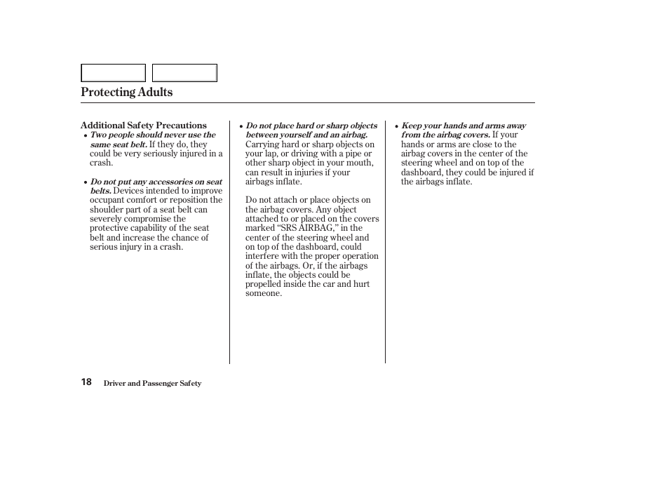 Protecting adults | Acura 2003 NSX - Owner's Manual User Manual | Page 21 / 303