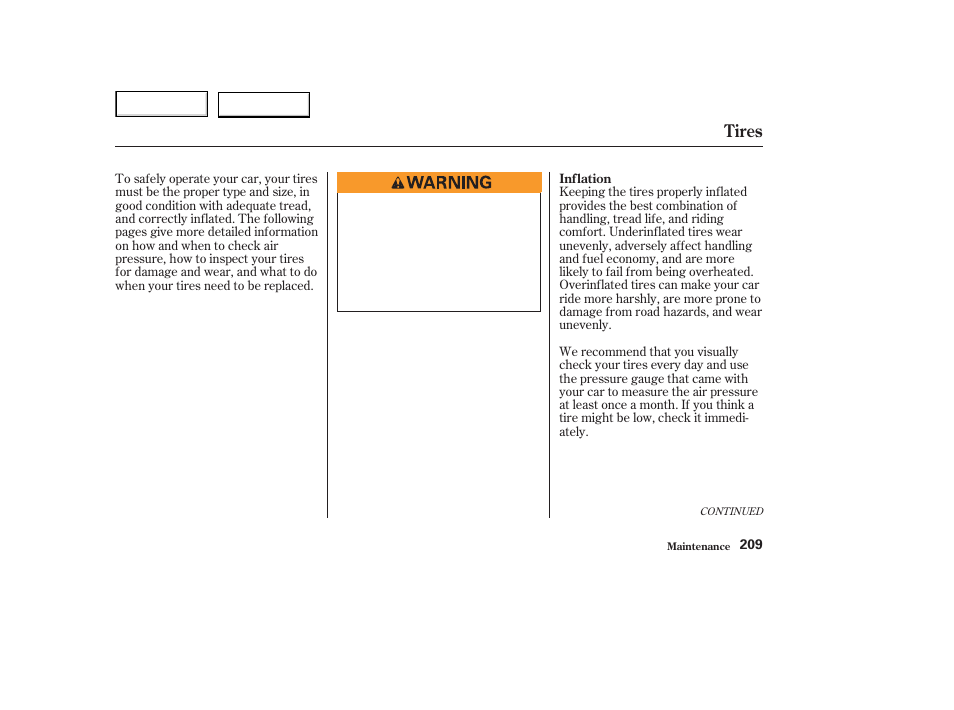 Tires | Acura 2003 NSX - Owner's Manual User Manual | Page 212 / 303