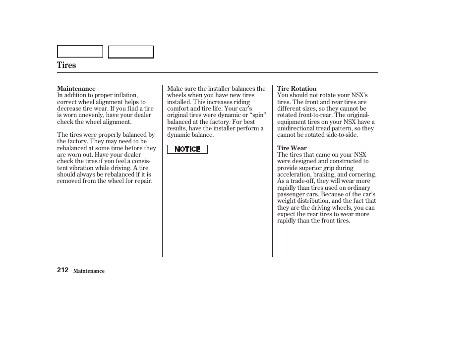 Tires | Acura 2003 NSX - Owner's Manual User Manual | Page 215 / 303