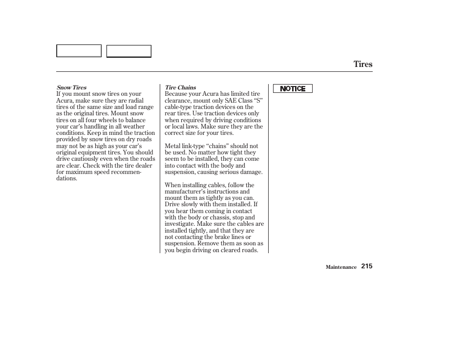 Tires | Acura 2003 NSX - Owner's Manual User Manual | Page 218 / 303