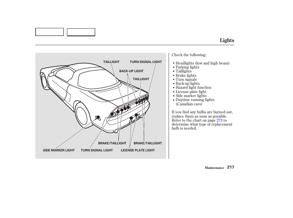 Lights | Acura 2003 NSX - Owner's Manual User Manual | Page 220 / 303