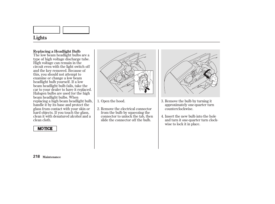 Lights | Acura 2003 NSX - Owner's Manual User Manual | Page 221 / 303