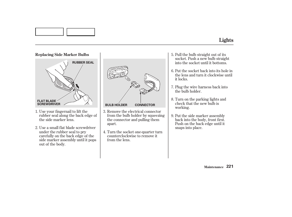 Lights | Acura 2003 NSX - Owner's Manual User Manual | Page 224 / 303