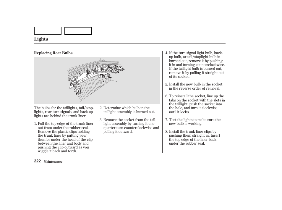 Lights | Acura 2003 NSX - Owner's Manual User Manual | Page 225 / 303