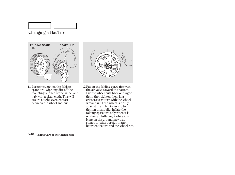 Changing a flat tire | Acura 2003 NSX - Owner's Manual User Manual | Page 243 / 303