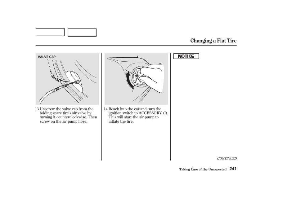 Changing a flat tire | Acura 2003 NSX - Owner's Manual User Manual | Page 244 / 303