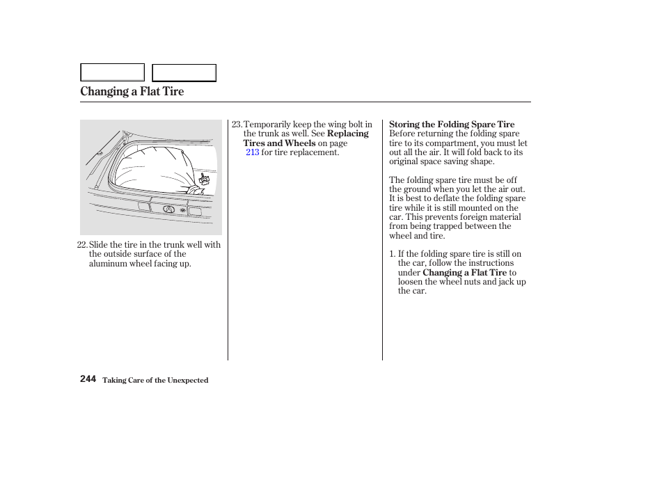 Changing a flat tire | Acura 2003 NSX - Owner's Manual User Manual | Page 247 / 303