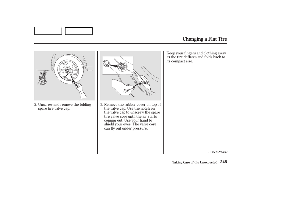 Changing a flat tire | Acura 2003 NSX - Owner's Manual User Manual | Page 248 / 303