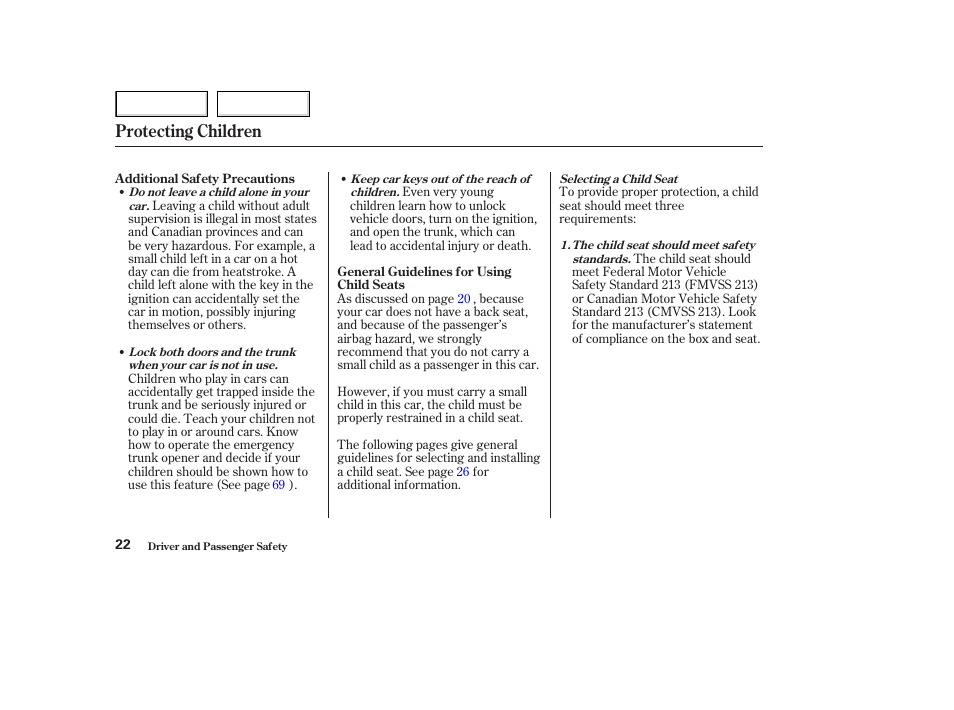 Protecting children | Acura 2003 NSX - Owner's Manual User Manual | Page 25 / 303