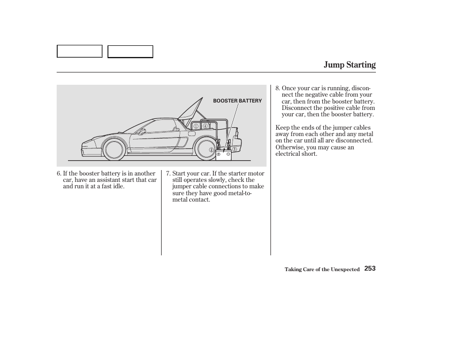 Jump starting | Acura 2003 NSX - Owner's Manual User Manual | Page 256 / 303