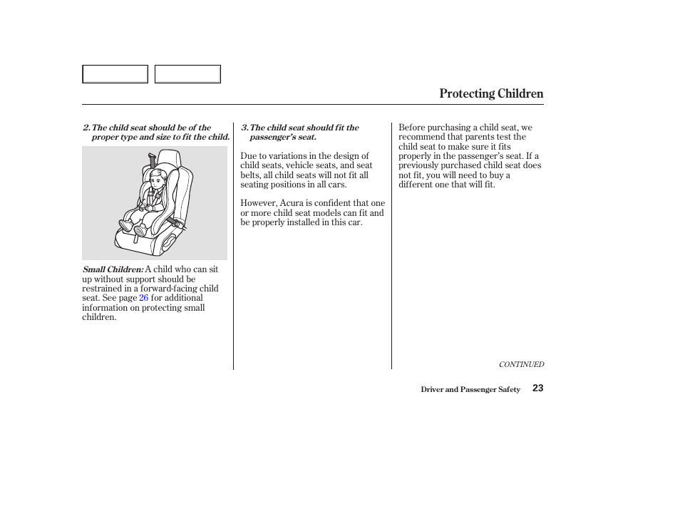 Protecting children | Acura 2003 NSX - Owner's Manual User Manual | Page 26 / 303