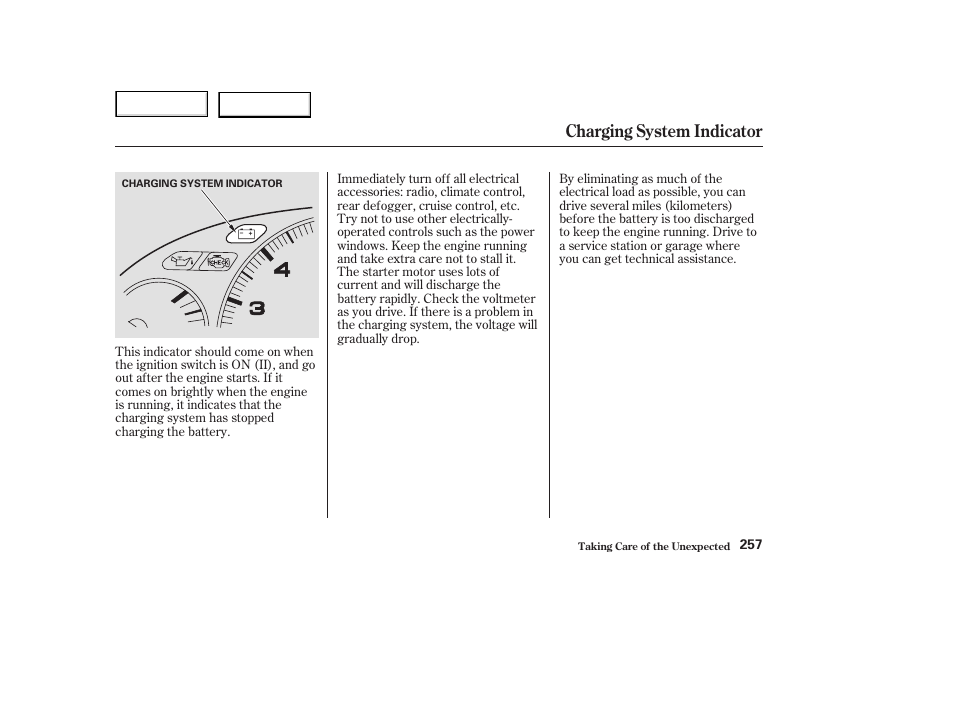 Charging system indicator | Acura 2003 NSX - Owner's Manual User Manual | Page 260 / 303