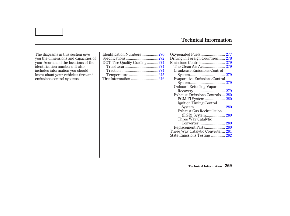 Technical information | Acura 2003 NSX - Owner's Manual User Manual | Page 272 / 303