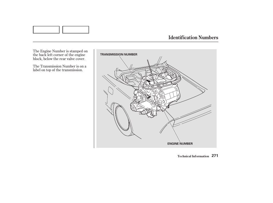 Identification numbers | Acura 2003 NSX - Owner's Manual User Manual | Page 274 / 303