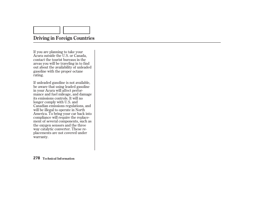 Driving in foreign countries | Acura 2003 NSX - Owner's Manual User Manual | Page 281 / 303