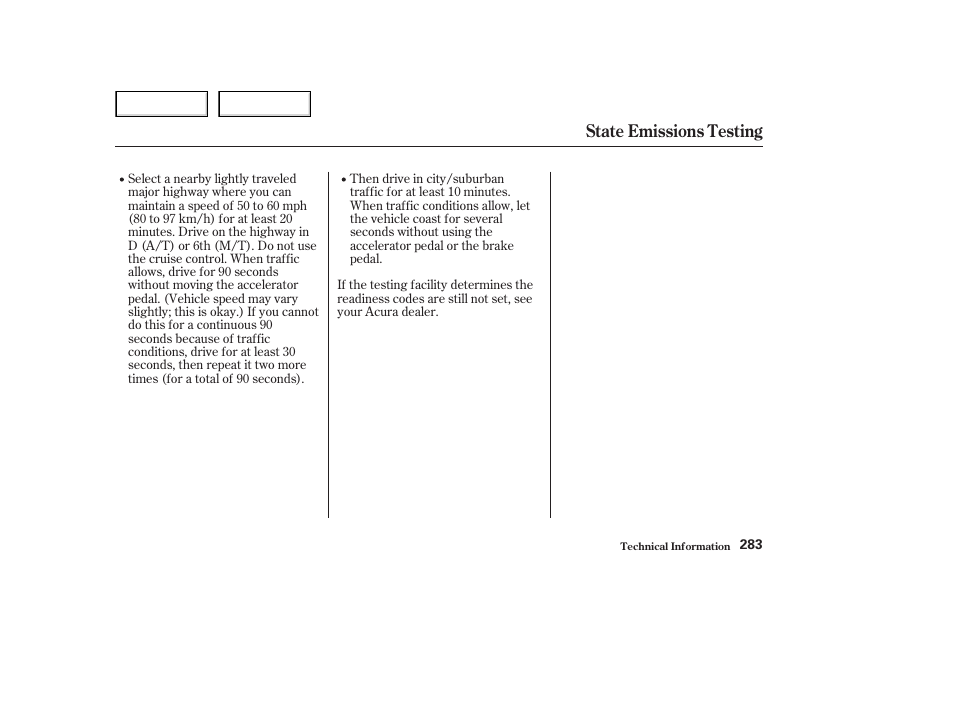 State emissions testing | Acura 2003 NSX - Owner's Manual User Manual | Page 286 / 303