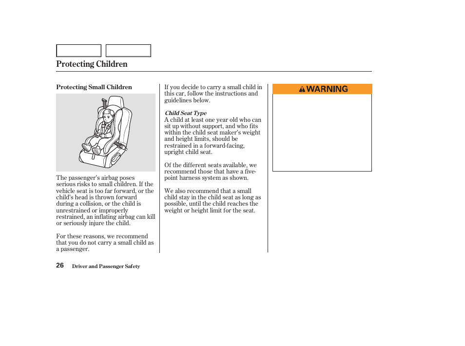 Protecting children | Acura 2003 NSX - Owner's Manual User Manual | Page 29 / 303