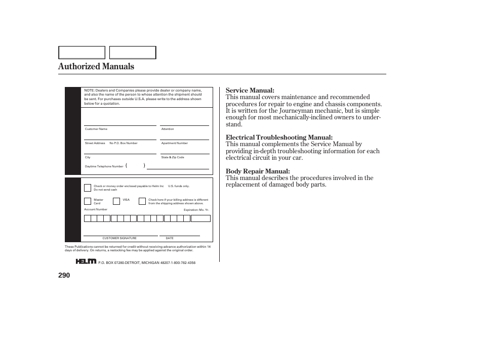 Authorized manuals | Acura 2003 NSX - Owner's Manual User Manual | Page 293 / 303