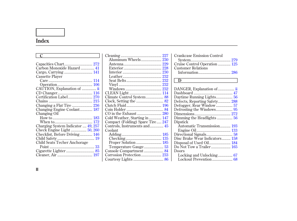 Index | Acura 2003 NSX - Owner's Manual User Manual | Page 295 / 303