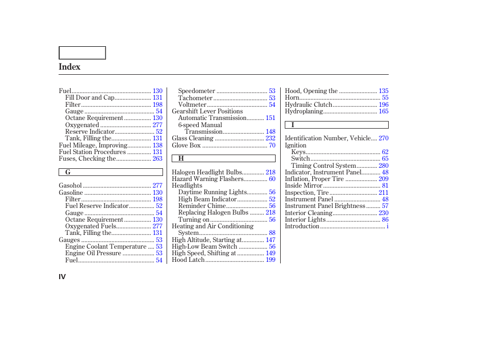 Index | Acura 2003 NSX - Owner's Manual User Manual | Page 297 / 303