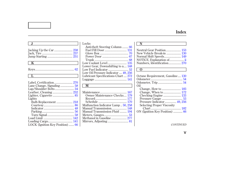 Index | Acura 2003 NSX - Owner's Manual User Manual | Page 298 / 303
